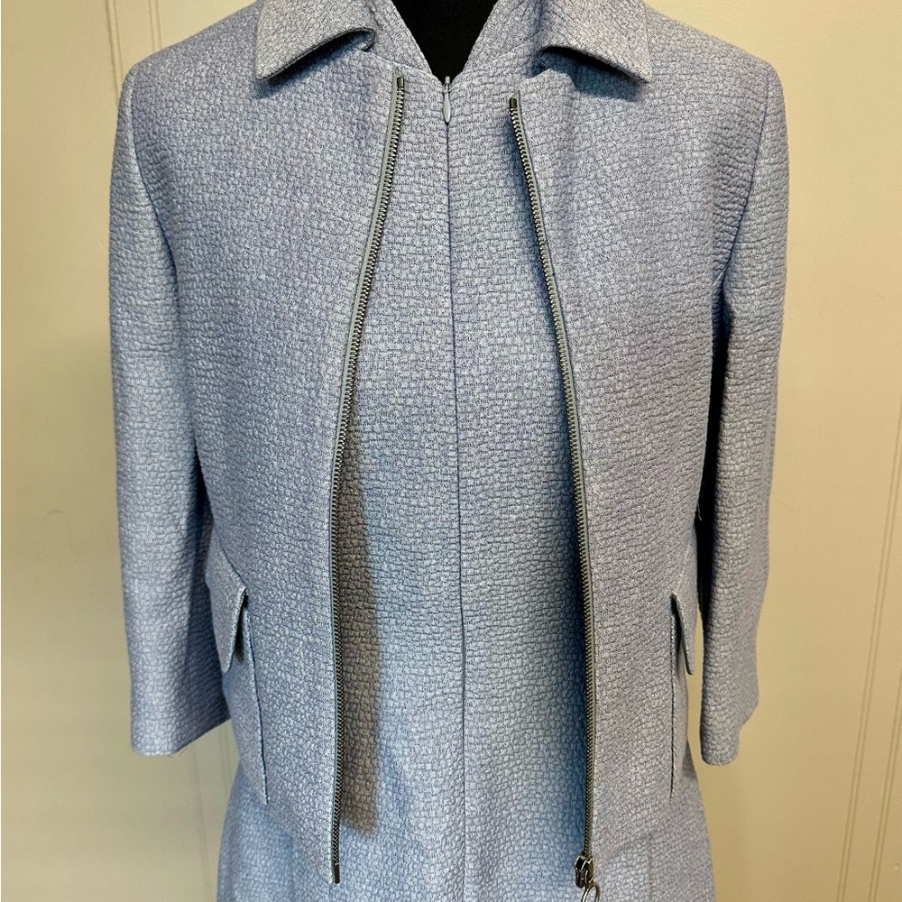 Akris Punto Blue Midi A-Line Dress and Jacket - Picture 3 of 7
